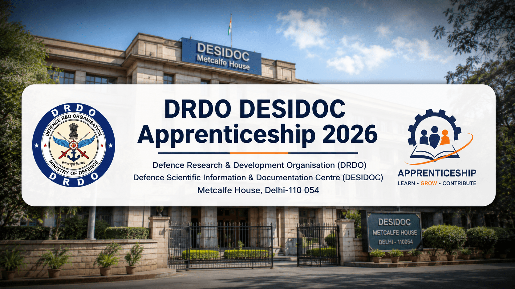 DRDO DESIDOC Apprenticeship 2026: 20 Seats, ₹12,300 Stipend