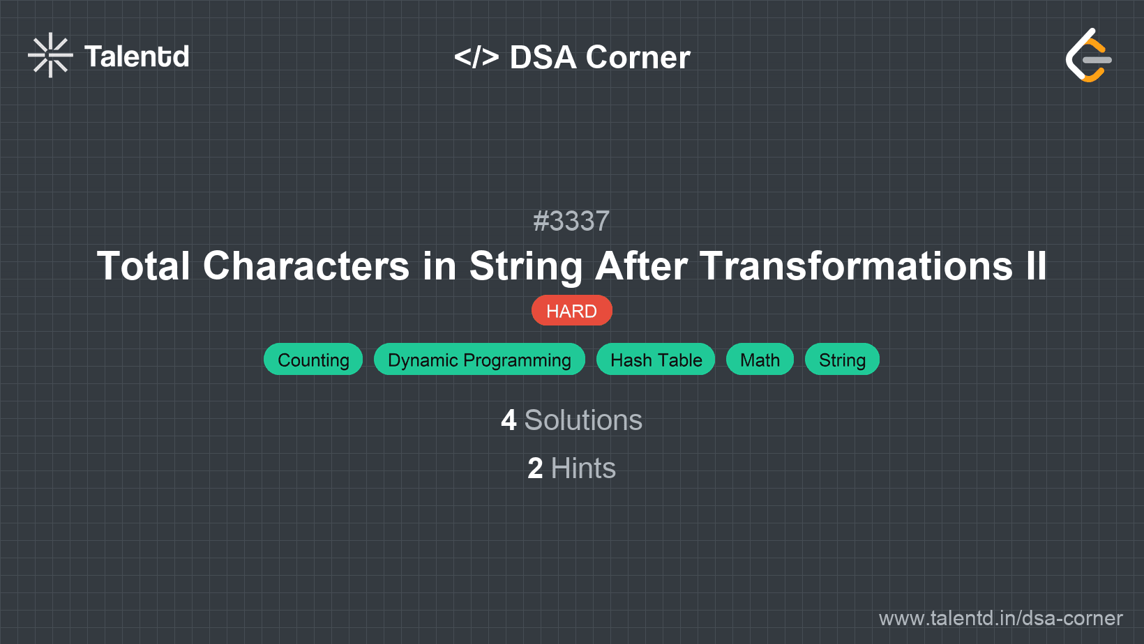 Problem visualization for Total Characters in String After Transformations II